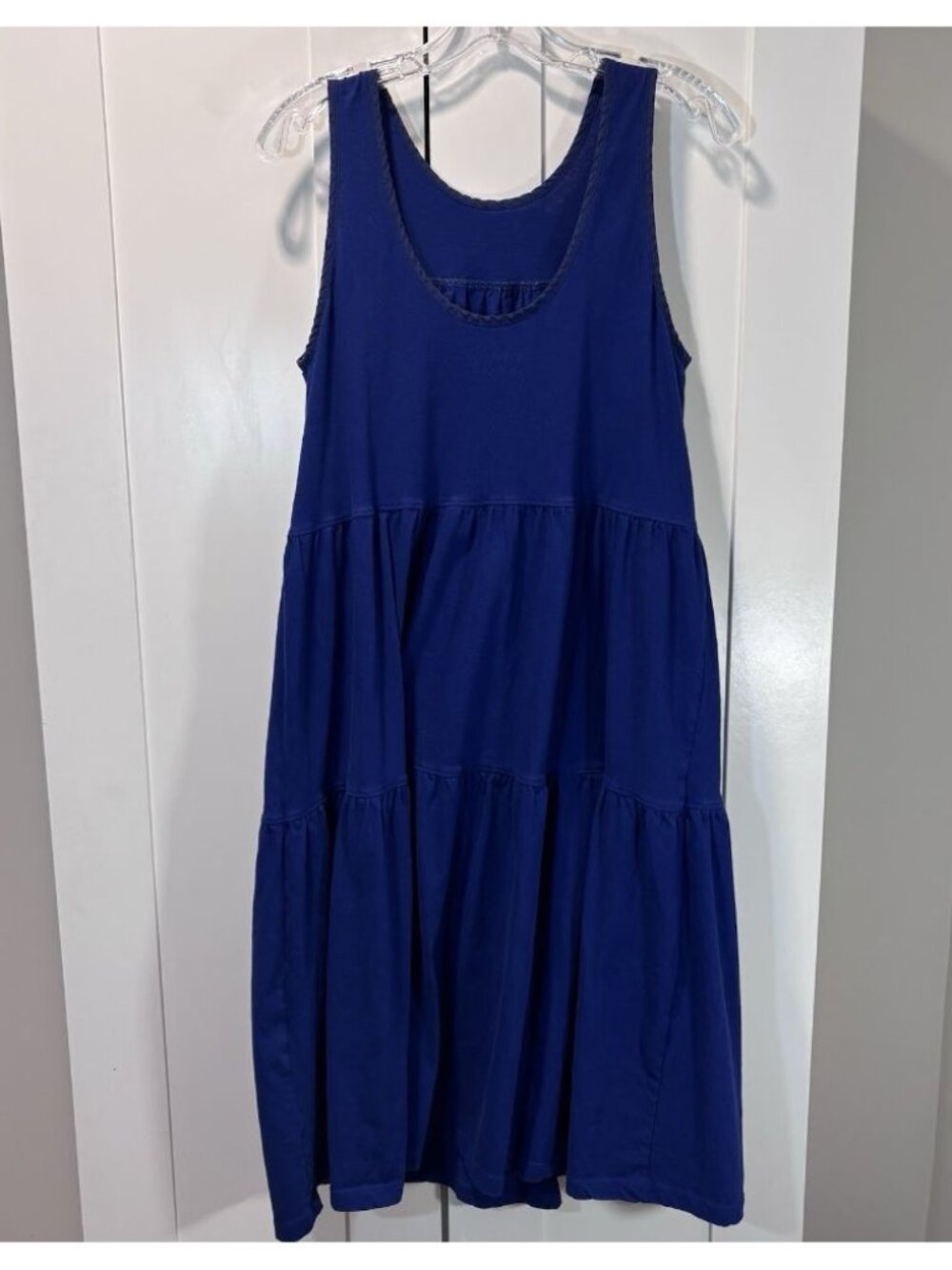 Everlane 100% Cotton Tiered Midi Tank Dress Blue Sleeveless Women M Summer Beach - Picture 3 of 4